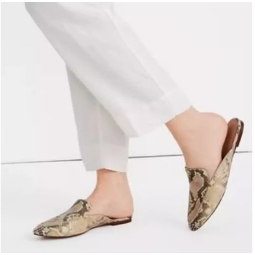 MADEWELL The Frances Skimmer Mule Flat Sz 7‎ Snake Embossed Leather Pointed Chic